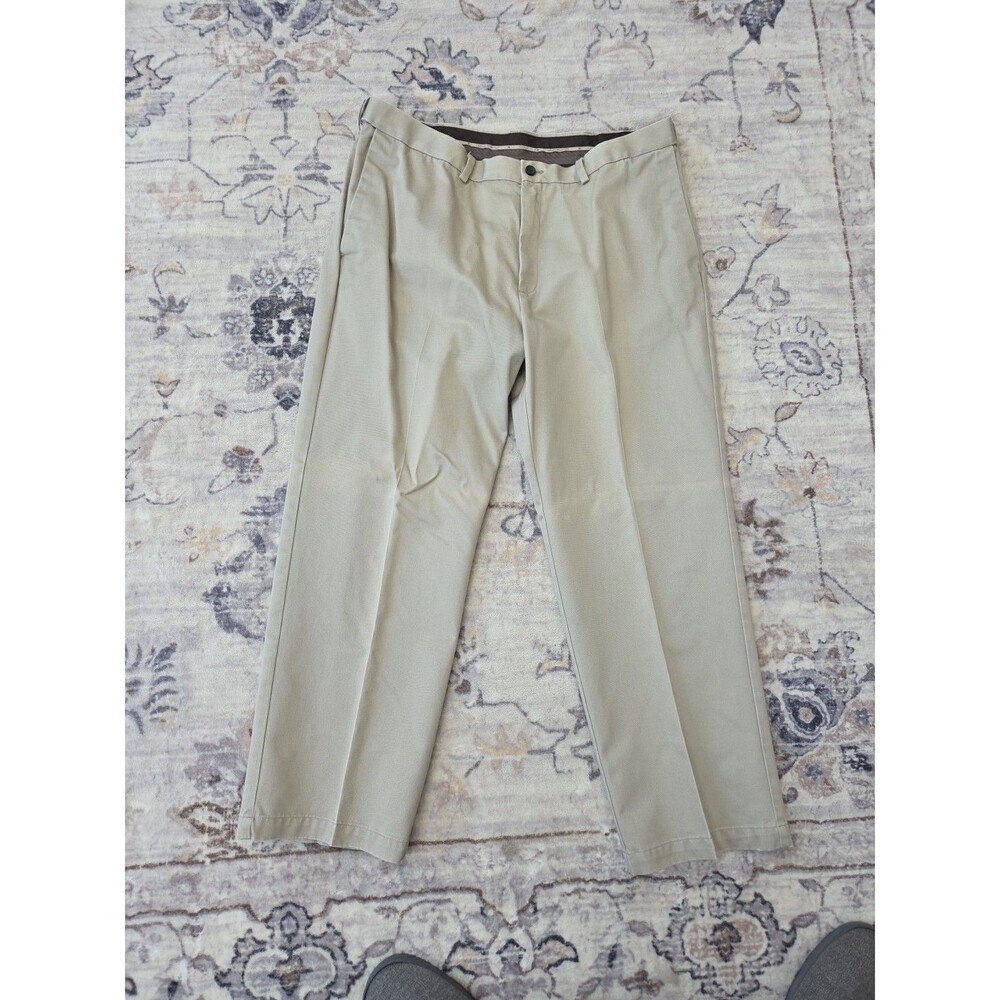 #412 Haggar Pants Men 38x29 Tan Chino Casual Zip Fly 100% Cotton